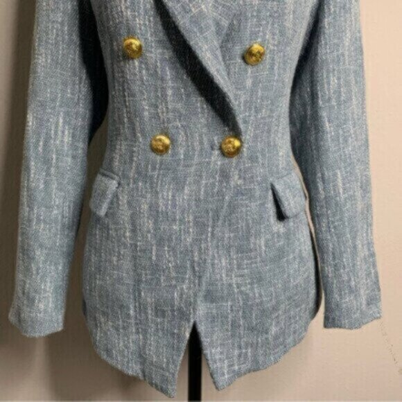 Luxury Vintage Inspired Fitted Double Breasted Blue Blazer - Picture 6 of 10